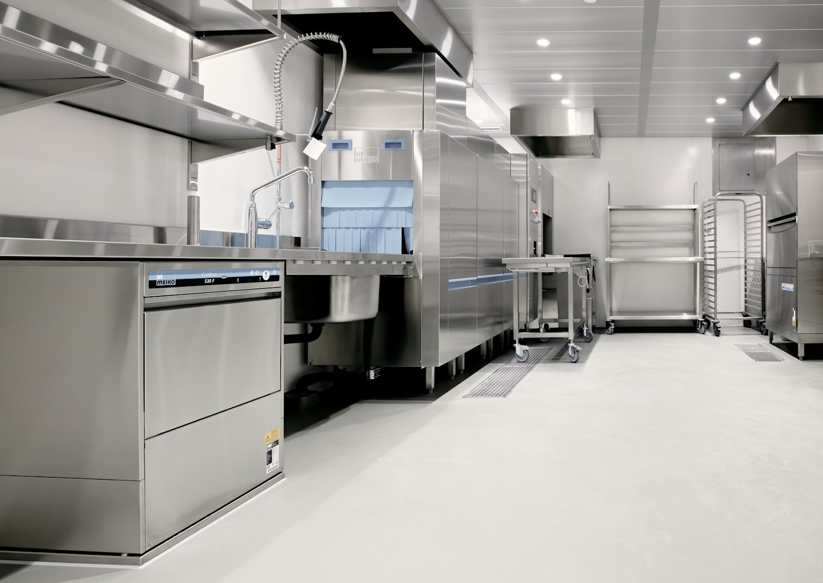 Professional commercial kitchen canopy and cooking line