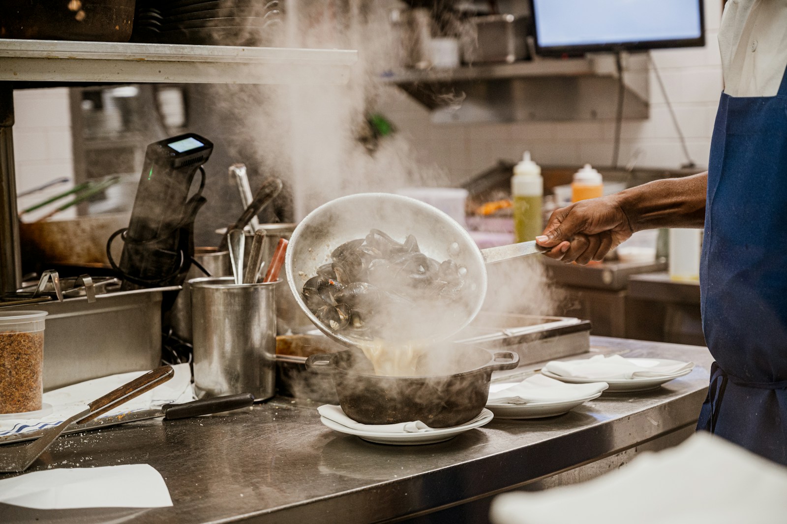 Commercial kitchen ventilation system in operation